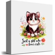 BJDAMAI Cat Decor Wooden Box Sign Decorative, Home Room Desk Decorations