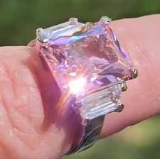 GORGEOUS Sparkling PINK  White Unknown Stones STERLING SILVER Ring Size 6 VIDEO