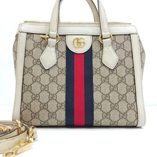 GUCCI Ophidia 2way Handbag Shoulder Bag GG Supreme Web Leather PVC White w/Strap