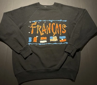 Sudadera Negra Lee Brand 'Francais' Cuello Redondo Grande De Colección Años 80 Francia Usada - Imagen 1 de 4
