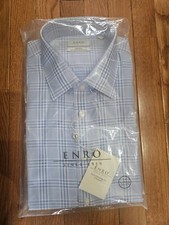 SIZE 17 34/35 ENRO NEW Blue Long Sleeve Checked Dress Shirt Lot 77
