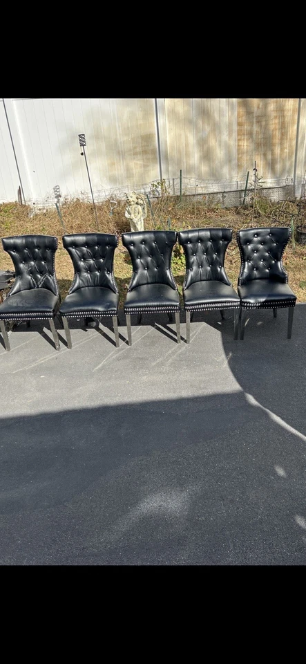 Beautiful Black Leather Chair With Silver Rivets  - Image 2 of 4