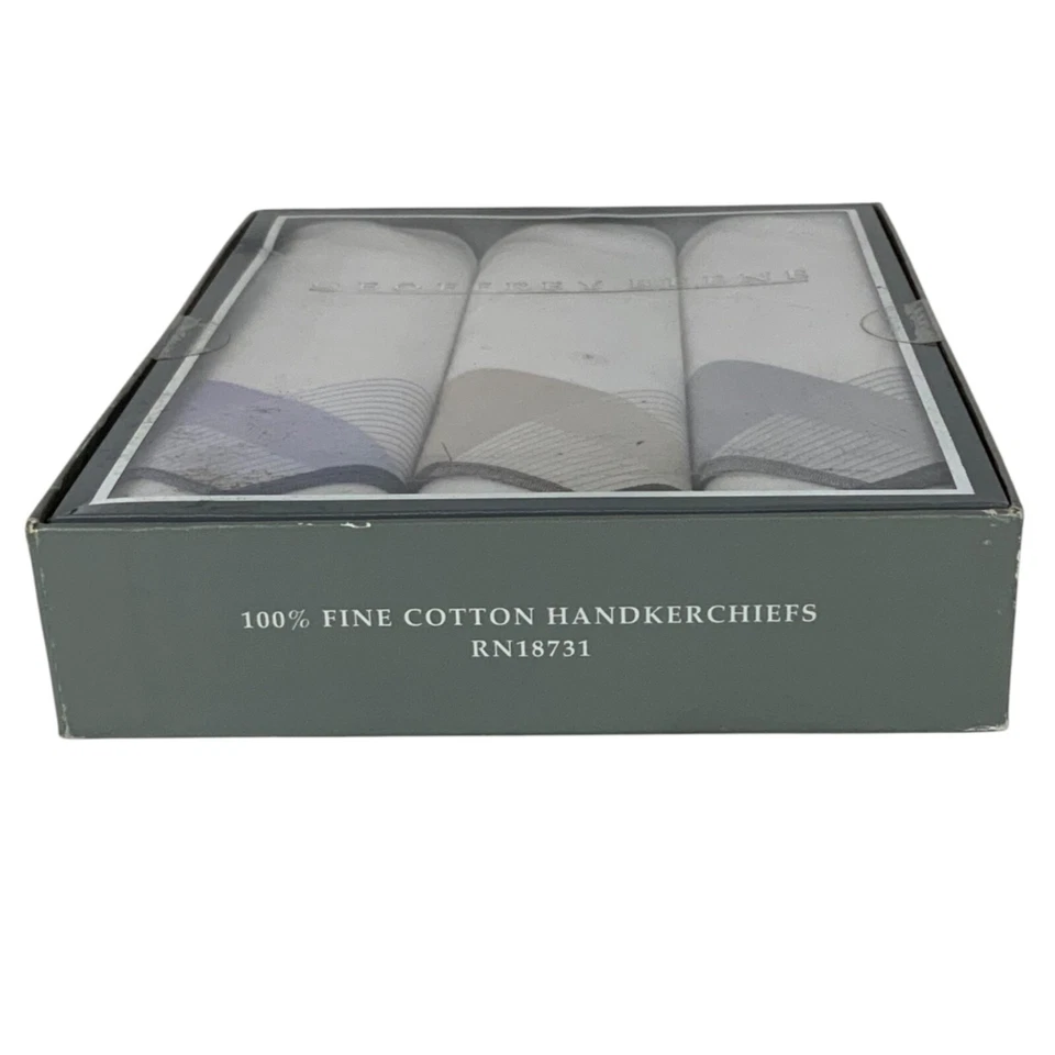 Geoffrey Beene 100% Fine Cotton Handkerchiefs Set Of 3 In Gift Box New - Image 2 of 3