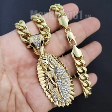 Iced Gold Plated Alloy Cubic Zirconia Guadalupe 18" ~ 30" Cuban Chain Necklace 