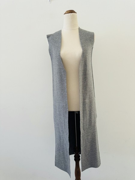 Country Road Merino Wool Sleeveless Cardigan Vest Size XS Grey Knit Pockets