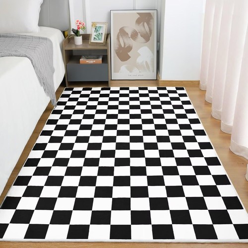 Black and White Checkered Rug for Living Room Bedroom, 3x5 Soft Washable Area - Picture 2 of 8