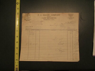 F C Hayer Company Farm Implements MN 1926 Invoice Letterhead 571
