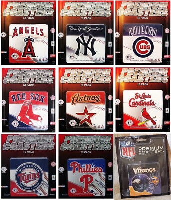 drink Coasters 10 pc Premium NEW MLB or NFL CHOOSE TEAM 3-1/2'' square printed