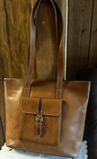 G.H. Bass Co Vintage Brown Genuine Leather Large Tote Distressed Outside Pocket