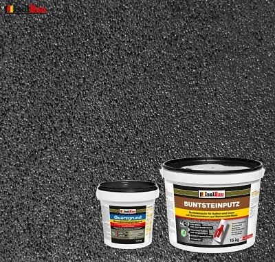 ISOLBAU Buntsteinputz SET Mosaikputz BP 100 (anthrazit) 15 kg + Quarzgrund 1,5 kg