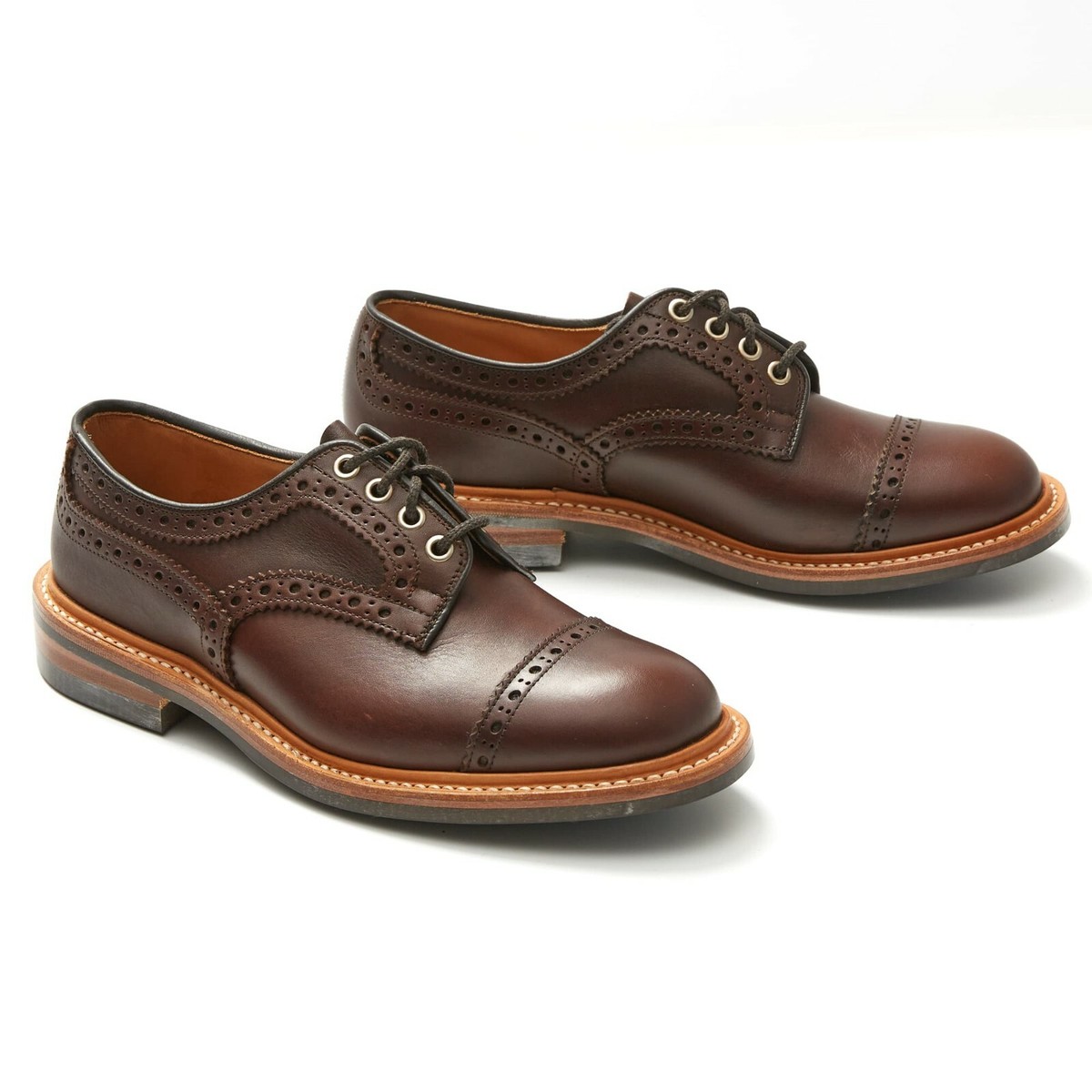 靴 Tricker's Punched Cap Toe Derby Shoes Kensington Toecap Oxford City Shoe - Black – R E Tricker Ltd