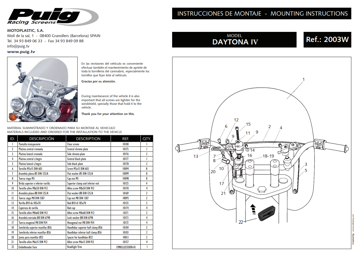 Puig Daytona 4 Screen Windshield Deflector Clear Honda VT 750 Spirit