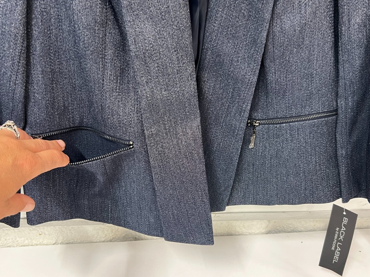 Black Label by Evan-Picone Lined Suit Jacket 3/4 Sleeve - Blue