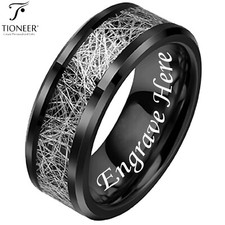 Men's Black Tungsten Ring 8MM Forged Carbon Fiber Inlay Wedding Band Comfort Fit