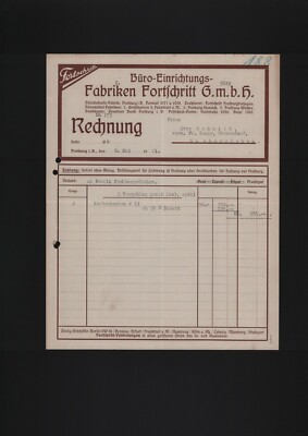 Freiburg BR., invoice 1921, office furnishing factories progress GmbH