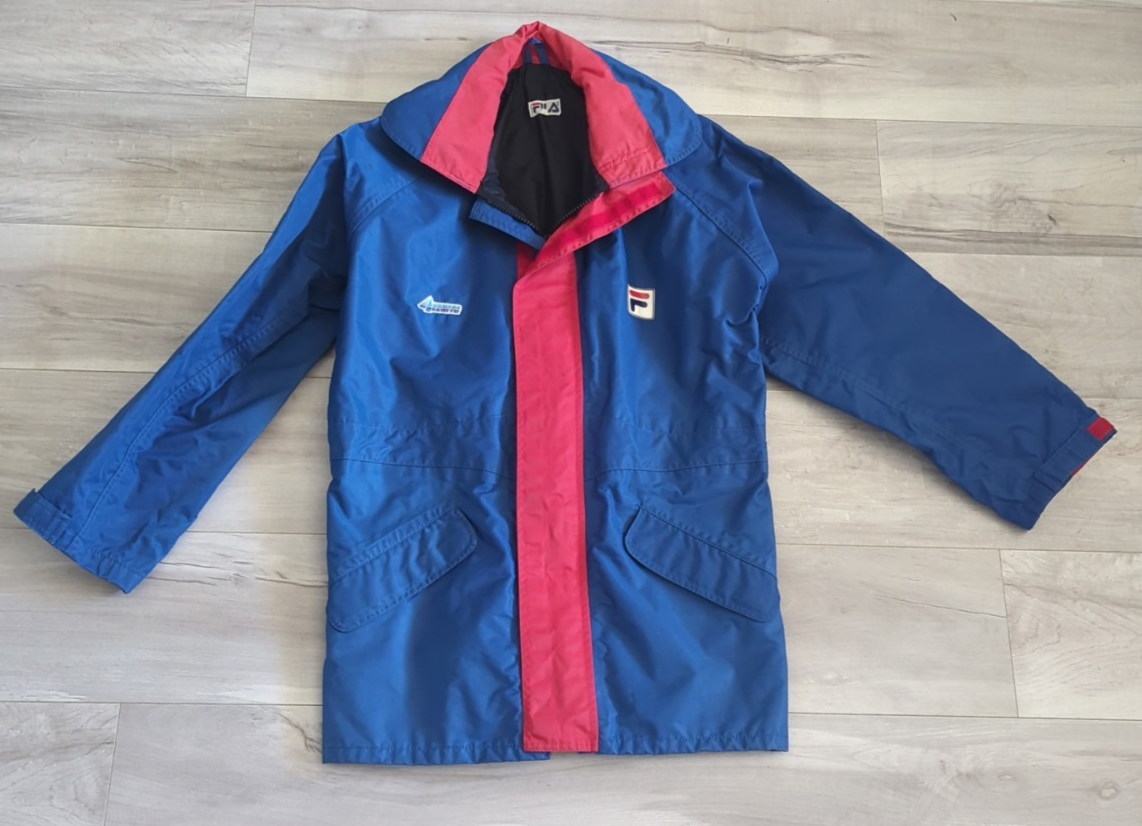 Giacca a vento vintage FILA cappotto cappuccio antipioggia cerniera made in Italy taglia media