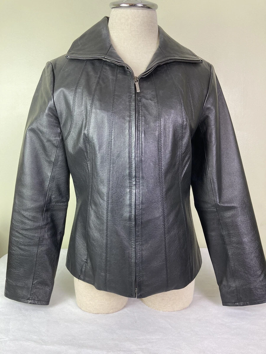 Womens leather top jacket no collar