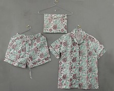 indian handmade cotton short pajama set floral print summer nightwear giftforher