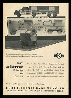Werbung 1957  Knorr-Bremse Druckluftbremsen für LKW Lastzüge und Omnibusse