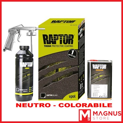 U-Pol Raptor Kit Vernice Protettiva bedliner 1L+ Pistola - COLORABILE - Imagen 1 de 4