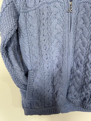Aran Crafts Sz M Light Blue Cable Full Zip 100% Merino Wool NWT | eBay