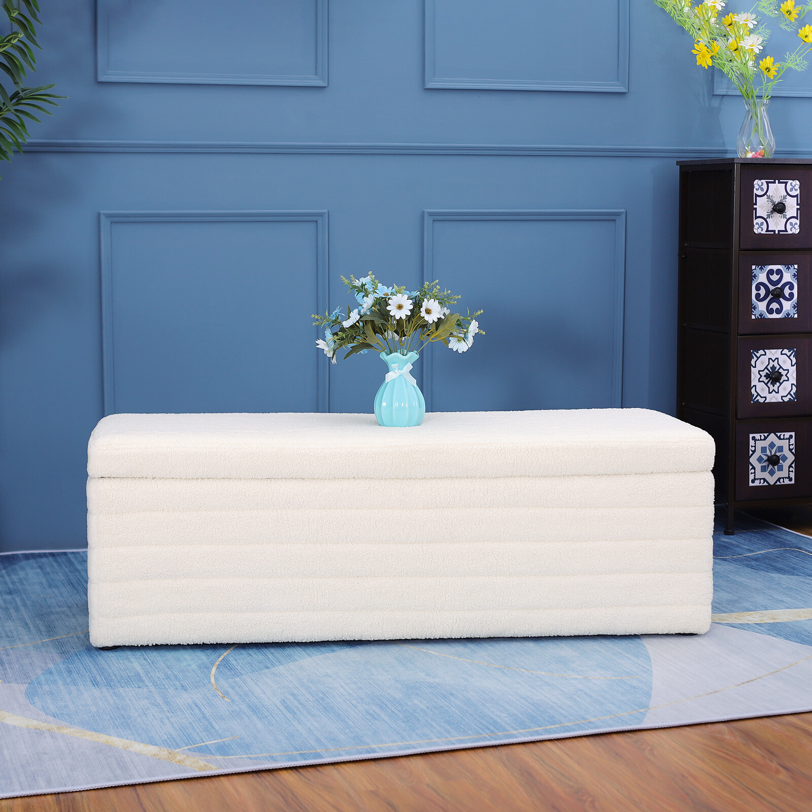 45.5” Teddy Fabric Modern Storage Ottoman Upholstered Bedroom Entryway Bench US