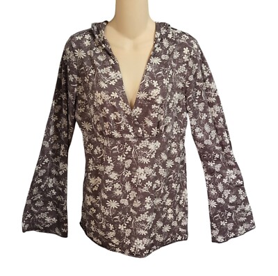 Gitano Top Tunic Size Large Floral Hooded Babydoll Bell Sleeves Vintage 90's Y2K