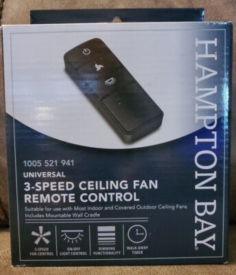 Hampton Bay 3-Speed 98130 Remote Control Ceiling Fan - Black Indoor Outdoor NEW