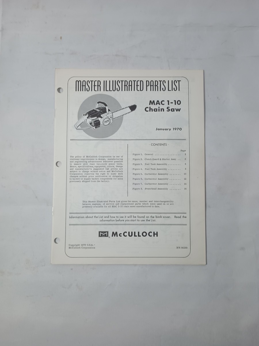chamaページ Vintage Dealer McCulloch Illustrated Parts List 1970 Mac 1-10