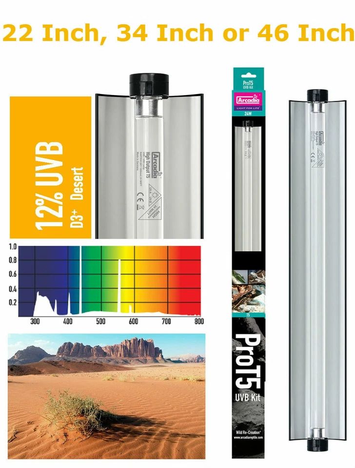Arcadia Pro T5 D3+ UVB Kit 12% Desert - Light Fitting, Terrarium Canopy PROT5