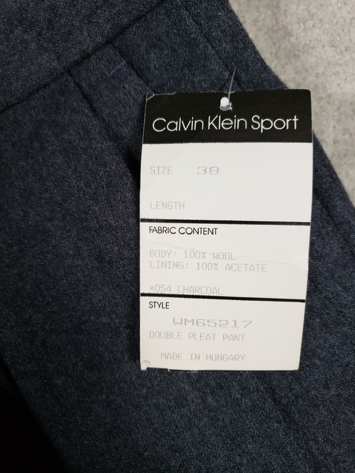 Calvin Klein Sport Mens 38X35 Dress Pants Charcoal Gray Pleated 100