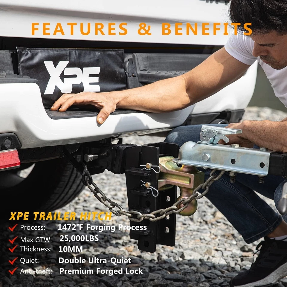 XPE Trailer Hitch 2 Inch Receiver 8 Inch Adjustable Drop Hitch 25,000 LBS - Image 4 of 4