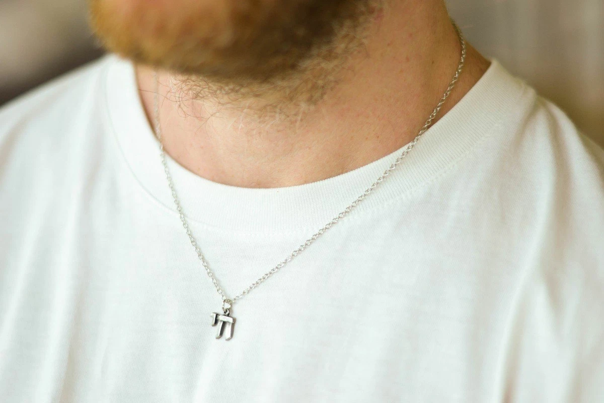 Chai necklace for men Hebrew necklace mens jewelry silver Jewish gift Israel