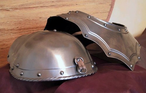 Medieval knight Armor Pair of pauldrons & gorget shoulder Larp Armor Replica - Picture 4 of 4