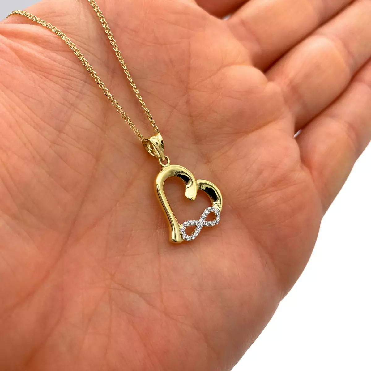 9ct Gold Infinity Love Heart Pendant Necklace Womens, Gift for Girl Friend,  Her