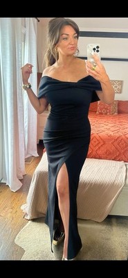 NWT Club L London Size US 10 Black Bardot Off Shoulder Elegant Maxi Dress  Gown