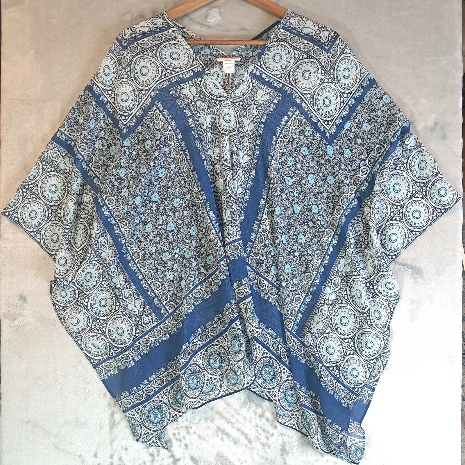 J. Jill Poncho Womens Floral Paisley Boho Sheer Chiffon Resort Cover Up One Size