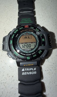 Casio Pro Trek ATC-11100 Watch Men 55mm Black Triple Sensor Preowned Good