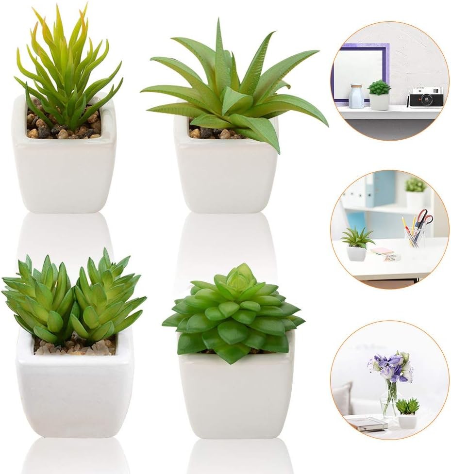 Artificial Succulent Plants, Set of 4 Small Fake Plants Mini Potted Succulent P