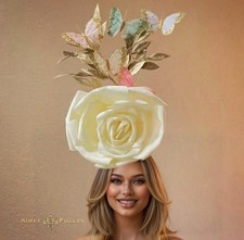 Kentucky Derby Hat Rainbow Butterfly White Rose Fascinator Bridal Floral Easter
