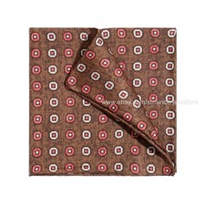 Men's 100 Silk Twill Pocket Square Hand Rolled Brown Pink Geometric 12"