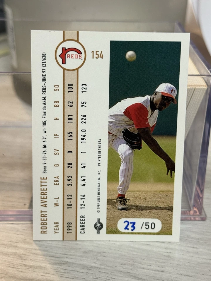 RARE! 1999 Just Minors Robert Averette Black Border #154 Rockford Reds #’d 23/50 - Image 2 of 2