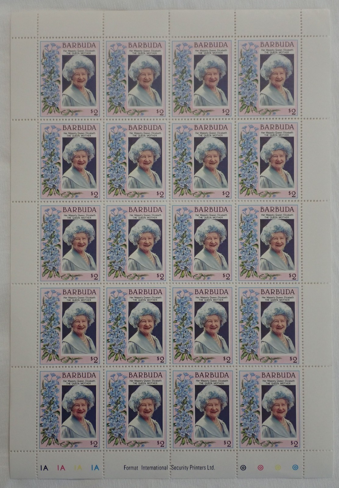 BARBUDA $2 MNH FULL SHEET of 20 STAMPS 1985 QUEEN ELIZABETH 85TH BIRTHDAY