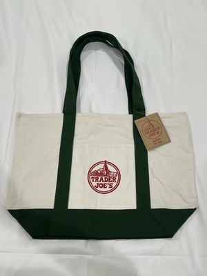 Trader Joe s Reusable Trendy Large Canvas Tote In Green BRAND NEW WITH TAGS