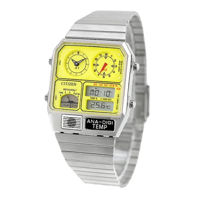 Citizen JG2170-59Y Ana-Digi Temp Record Label Ltd 500 Yellow SS