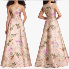 NEW ALFRED SUNG Butterfly Botanica-Pink Sand Floral Corset Satin Gown Sz 6