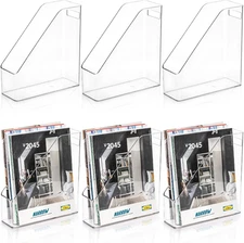 6 Pack Clear Plastic Magazine File Holder Organizer with Handle for Desk Storage
