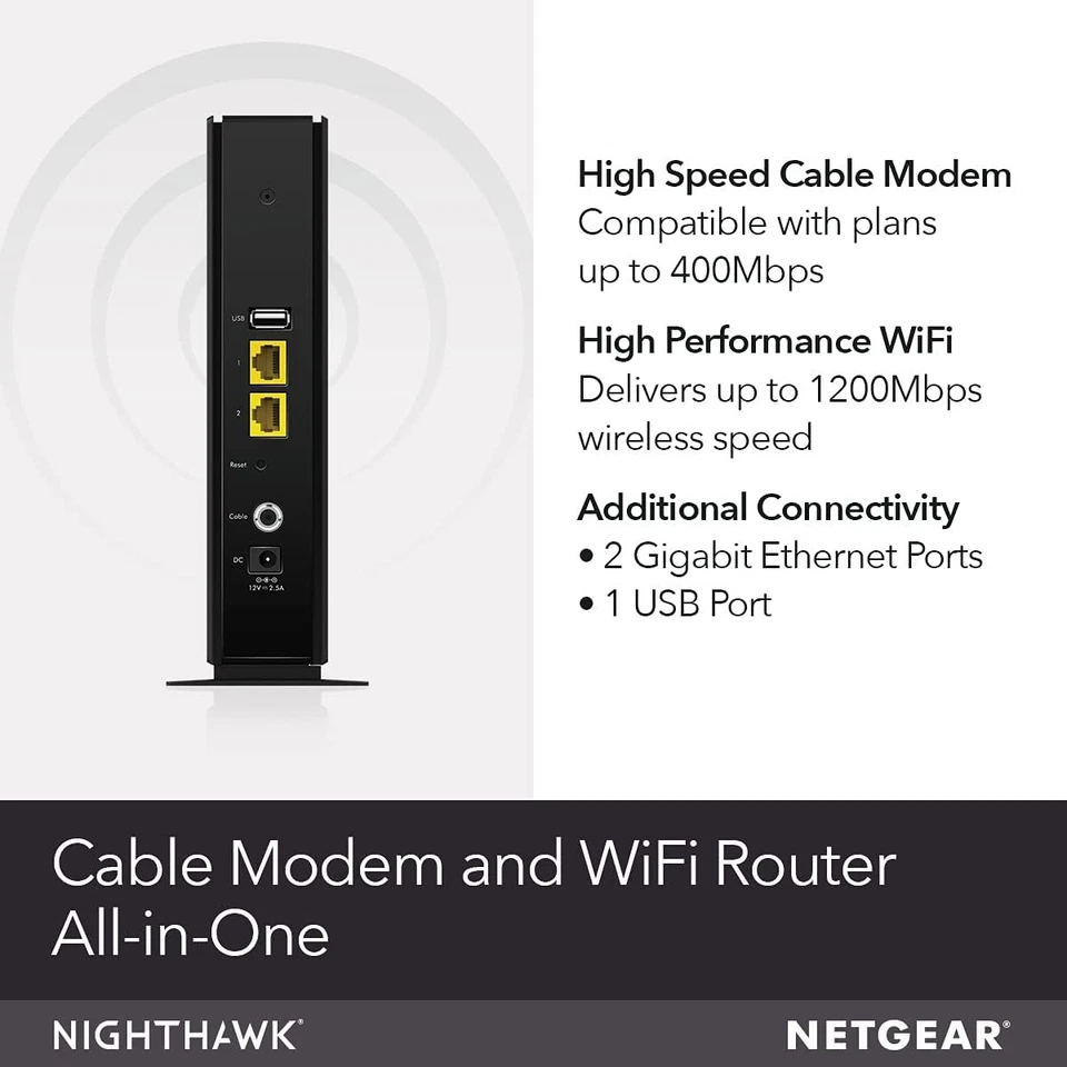 Netgear Cable Modem Built-In Dual Band Wifi Router C6230 Black App Control - Image 2 of 4
