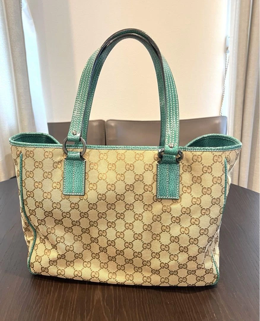 Sac fourre tout Gucci Gg toile beige vert émeraude créateur sac à main cuir mode