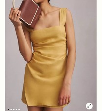 NWT Reformation Kerrigan Yellow Gold Linen Mini Dress, Size 10